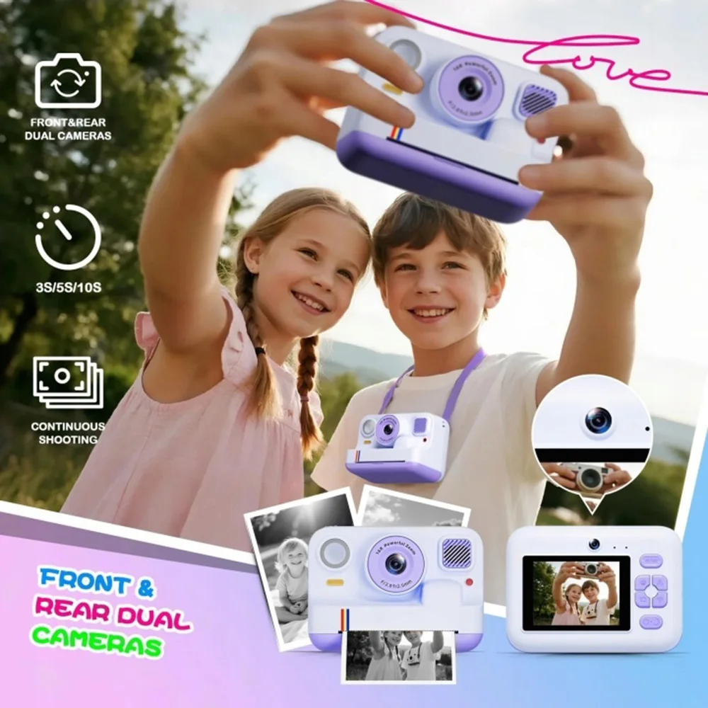 Kinderkamera Hochwertige Fotografie-Kamera für Kinder 1080P HD Dual-Selfie Sofortdruck Mit Druckpapier für Geburtstagsgeschenke – Detail 2