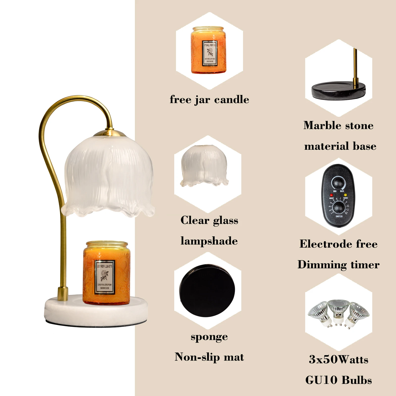 Candle Warmer Lamp,FREE Jar Candle,Electric Candle Lamp With 3-50W Bulbs,Candle Wax Warmer With Timer And Dimmer For Home Decor,