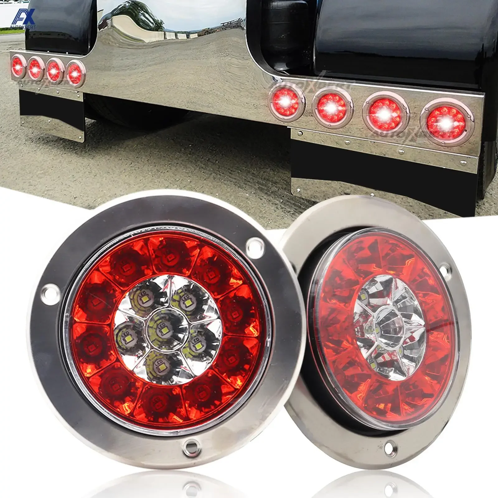 Paire de feux arrière ronds LED rouges 12-24V, feu arrière d'avertissement de freinage inversé pour remorque camion UTV RV caravane pick-up VAN Camper