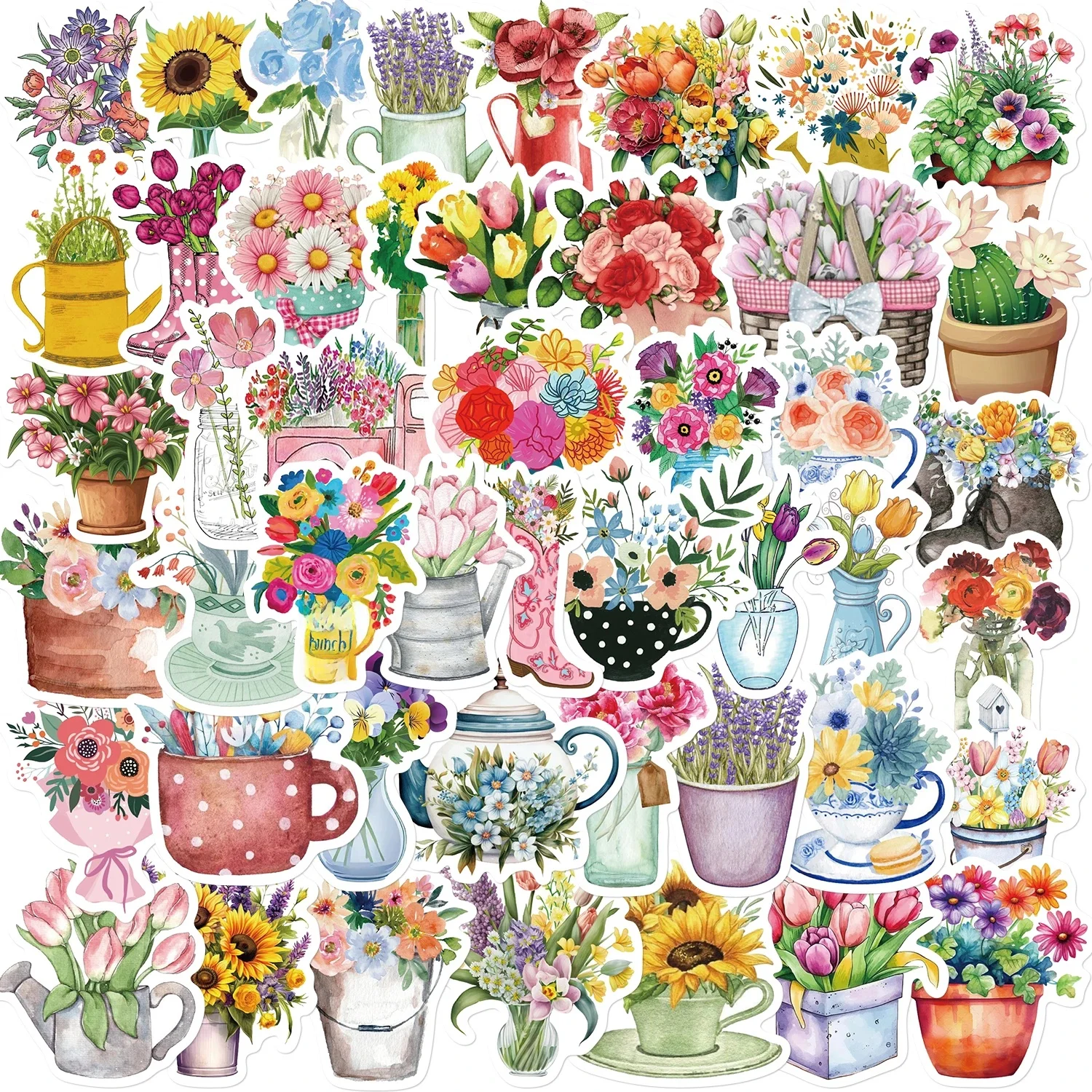 Autocollants de dessin animé mignon pour enfants, fleurs, graffiti, bricolage, téléphone, ordinateur portable, ordinateur portable, valise, tasse, étanche, jouet, 50 pièces