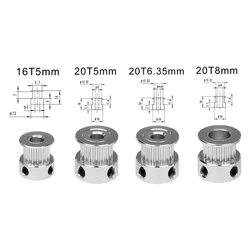 GT2 20Teeth 16 Teeth 20 Teeth Bore 5mm/8mm Timing Alumium Pulley Fit For GT2-6mm Open Timing Belt For 3D Printer