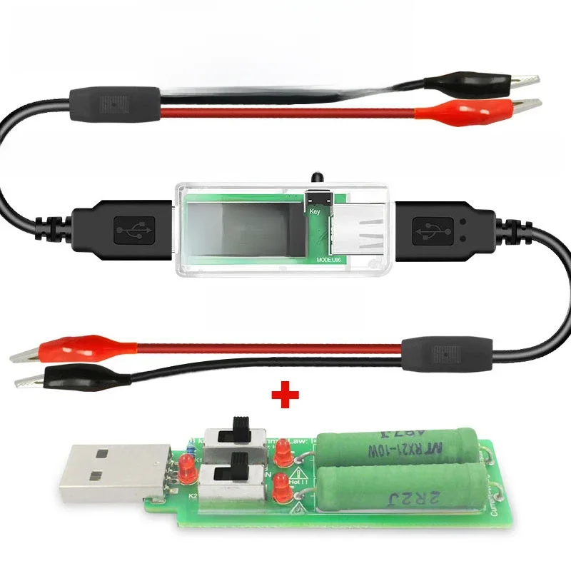 U96 USB tester DC woltomierz cyfrowy amperymetro power bank ładowarka wskaźnik miernik napięcia prądu detektor + obciążenie + aligator — zdjęcie 2