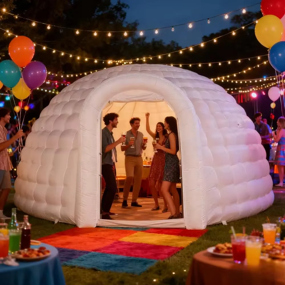 Stock 5m Dia Inflatable Igloo Dome Tent with RGB LED Light Shelter Igloo Marquee Dome   for Party Exhibition Advertising