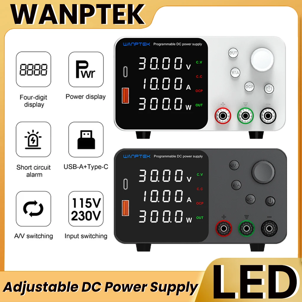 Wanptek Adjustable DC Power Supply 30V 10A 60V 5A For Phone Repair 120V 3A Regulated Switching Laboratory Bench Power Supplies