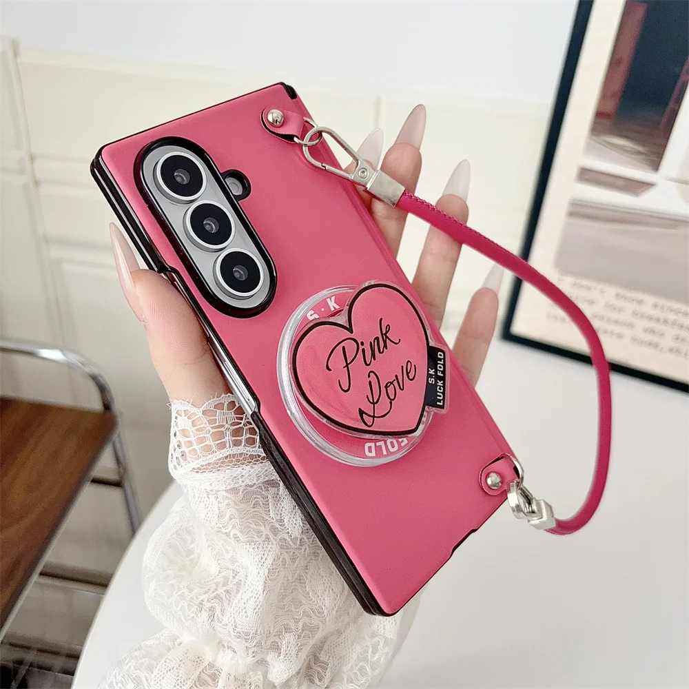 Simple Leather Magnetic Phone case for Samsung Galaxy Z Fold 8 7 Fold 6 Fold 5 6 7 8 Fold7 Cover With Magsafe Stand Chain Cases