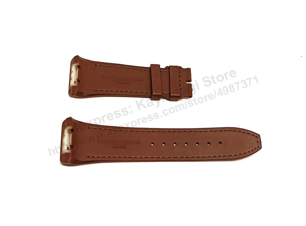 Franck Muller V45 Fits with 28mm Brown Genuine Leather on Brown Rubber Silicone Watch Band Strap