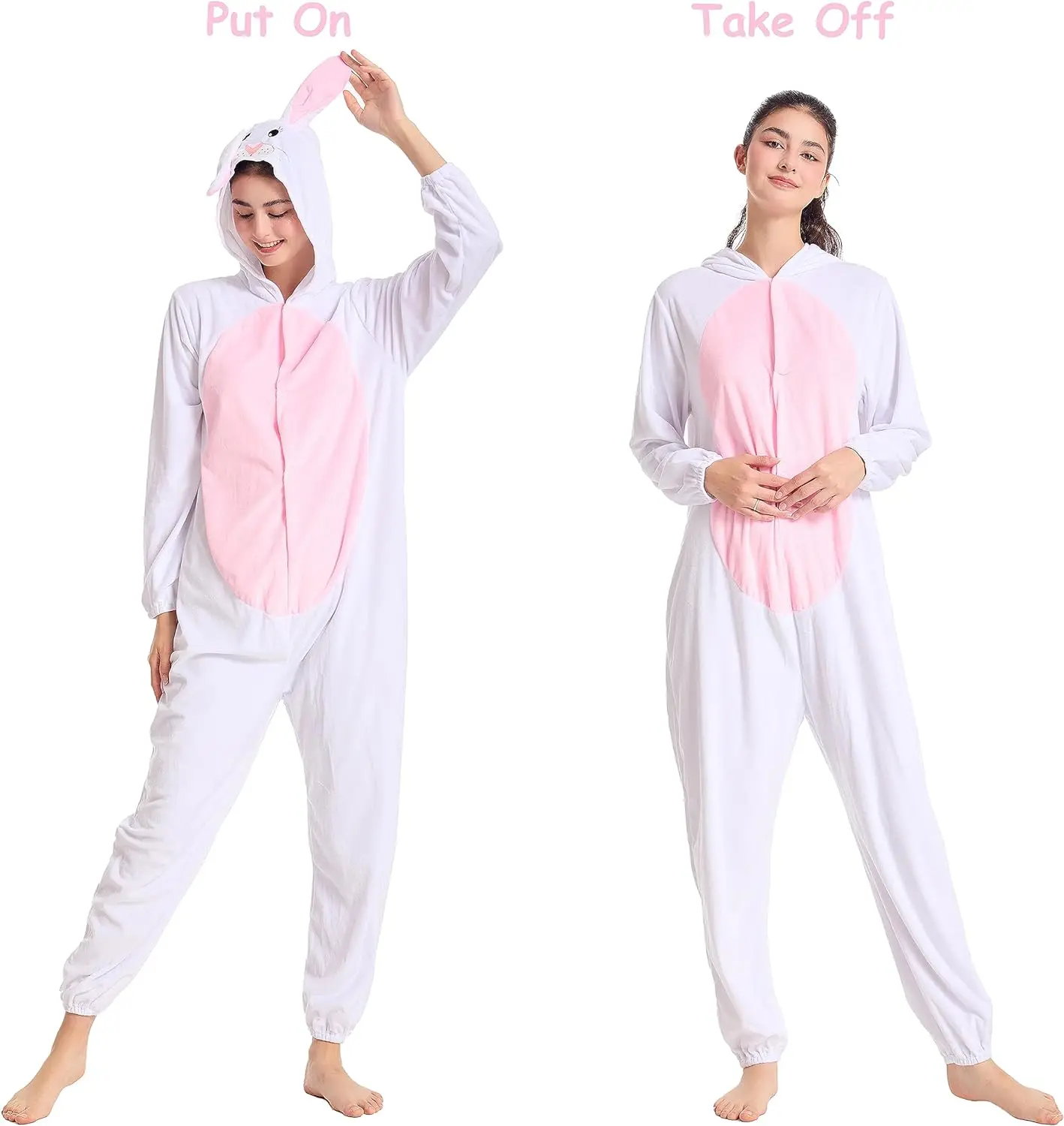 Funivals Unisex Animals Bunny Costume Adult，Plush Hooded Animals Onesie Homewear Adults，Halloween Christmas Jumpsuit Women & Men