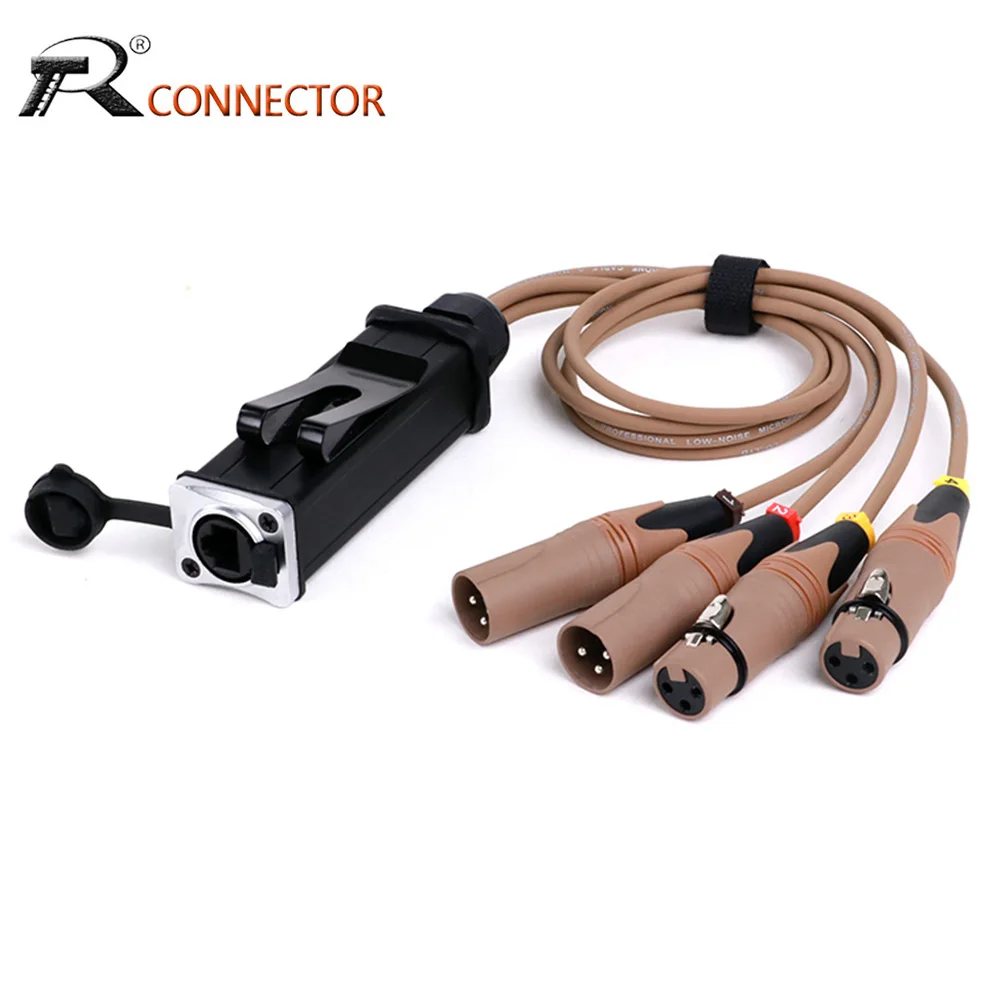 Waterproof RJ45 CAT5 to 4 Channel 3Pin 2 Male+2 Female XLR Extender Multi Network Receiver Breakout Audio Shielded Cable