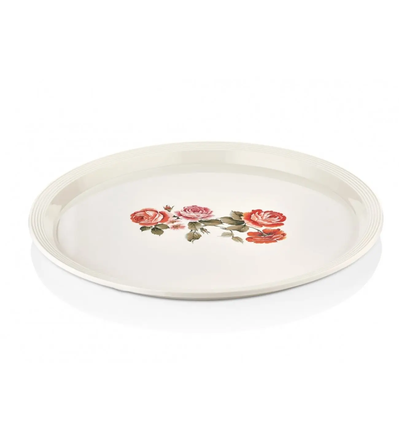 

Plastic Round Serving Tray Floral Detailed Tea And Coffee Service Decor Stylish Design Kitchenware 35 cm Diameter BPA Free