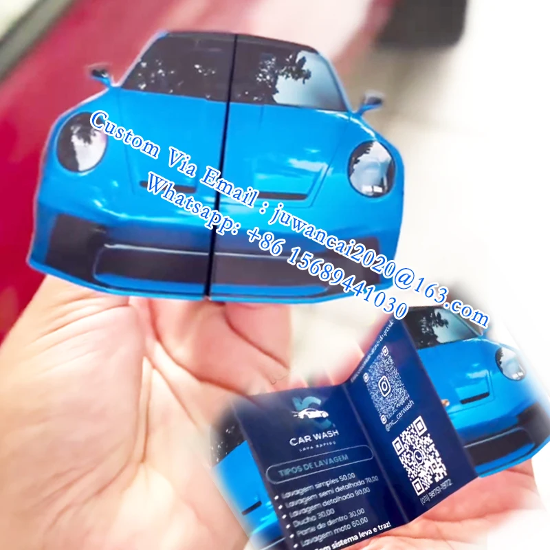 Custom Car Folded Shape Cards Design Printable Taxi Business Card Car Tyre Steering wheel Cover Die Cut Mirror Flyers With QR