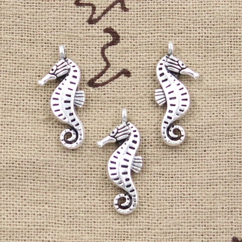 25 sztuk Charms dwustronnie konik morski Hippocampus 22x8mm antyczne srebro kolor zawieszki dokonywanie DIY Handmade TibetanJewelry — zdjęcie 2