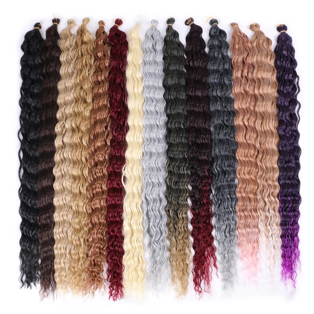 Extensions capillaires synthétiques au Crochet Yaki ombrées, 32 pouces, pré-étirées, Deep Wave, Extensions en Fiber de haute température pour femmes