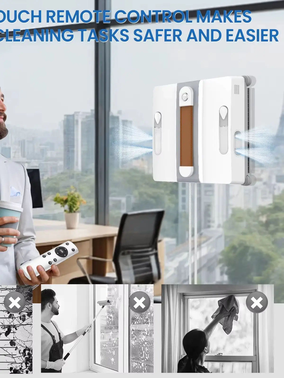 3200Pa Automatischer Intelligenter Fensterreinigungsroboter, Vier-Loch-Wassersprühgerät für Smart Home, Glas- und Wandreiniger, Fernbedienung
