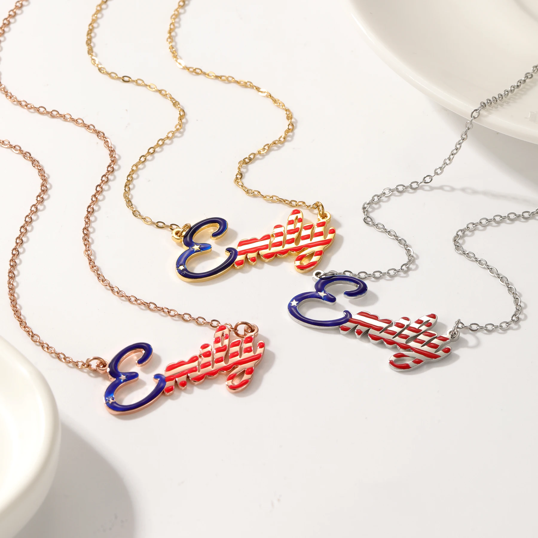 

America Flag Necklace Personalized Name Necklace Enamel Name Jewelry Customized Name Souvenir Gift for Veterans