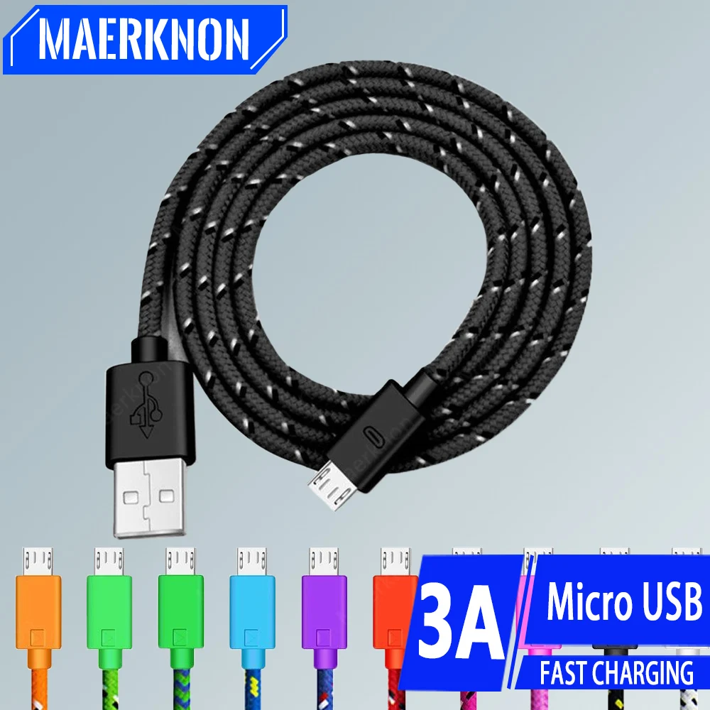 2.4A Micro USB Cable Fast Charging Nylon Braided Data Sync Cord For Samsung Huawei Xiaomi HTC Android Phone Microusb Charge Wire