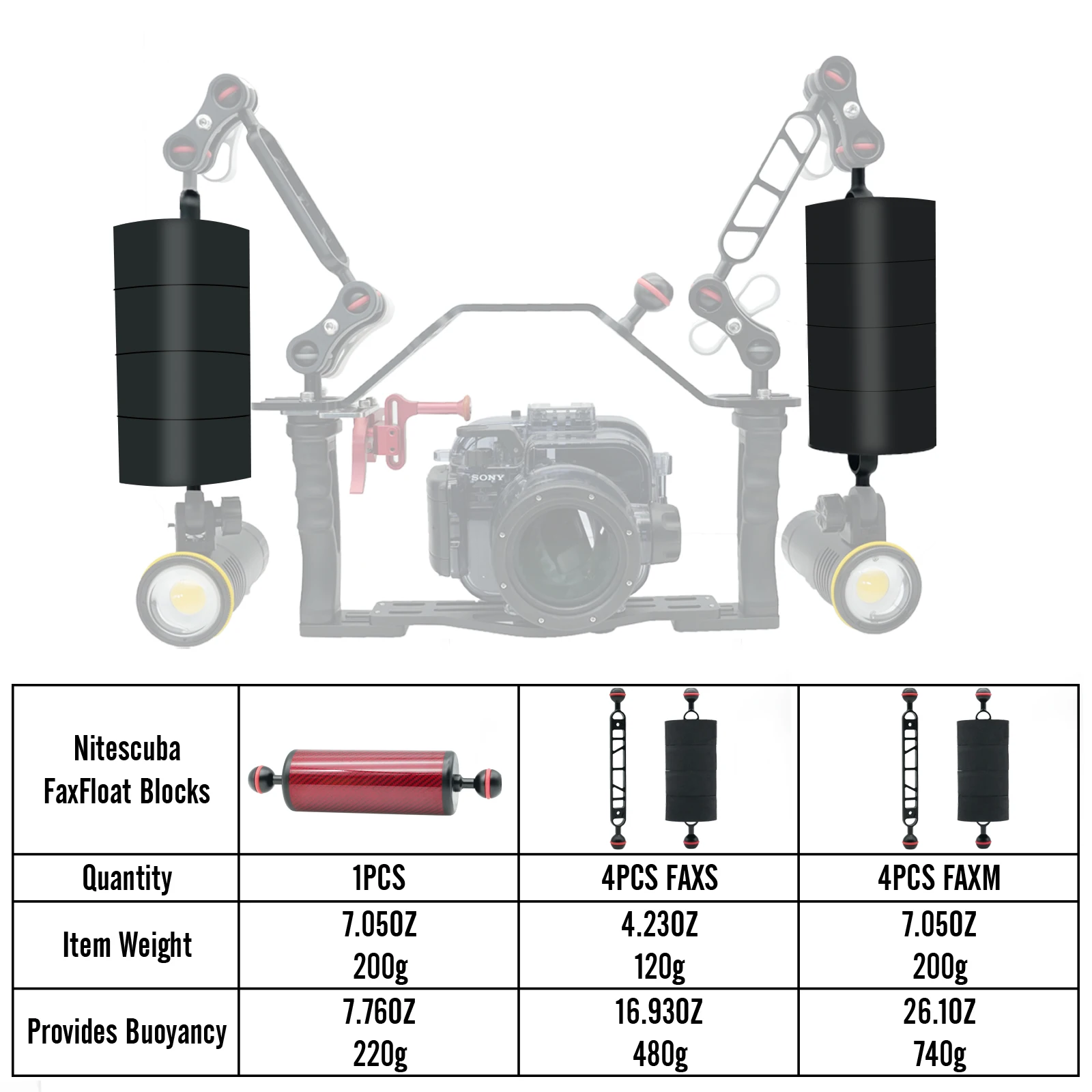 Underwater camera ultra light buoyancy float kit for /NON/Seaa&Sea Arms/WEEFINE/nitescuba alleviate  tray extension arm weight