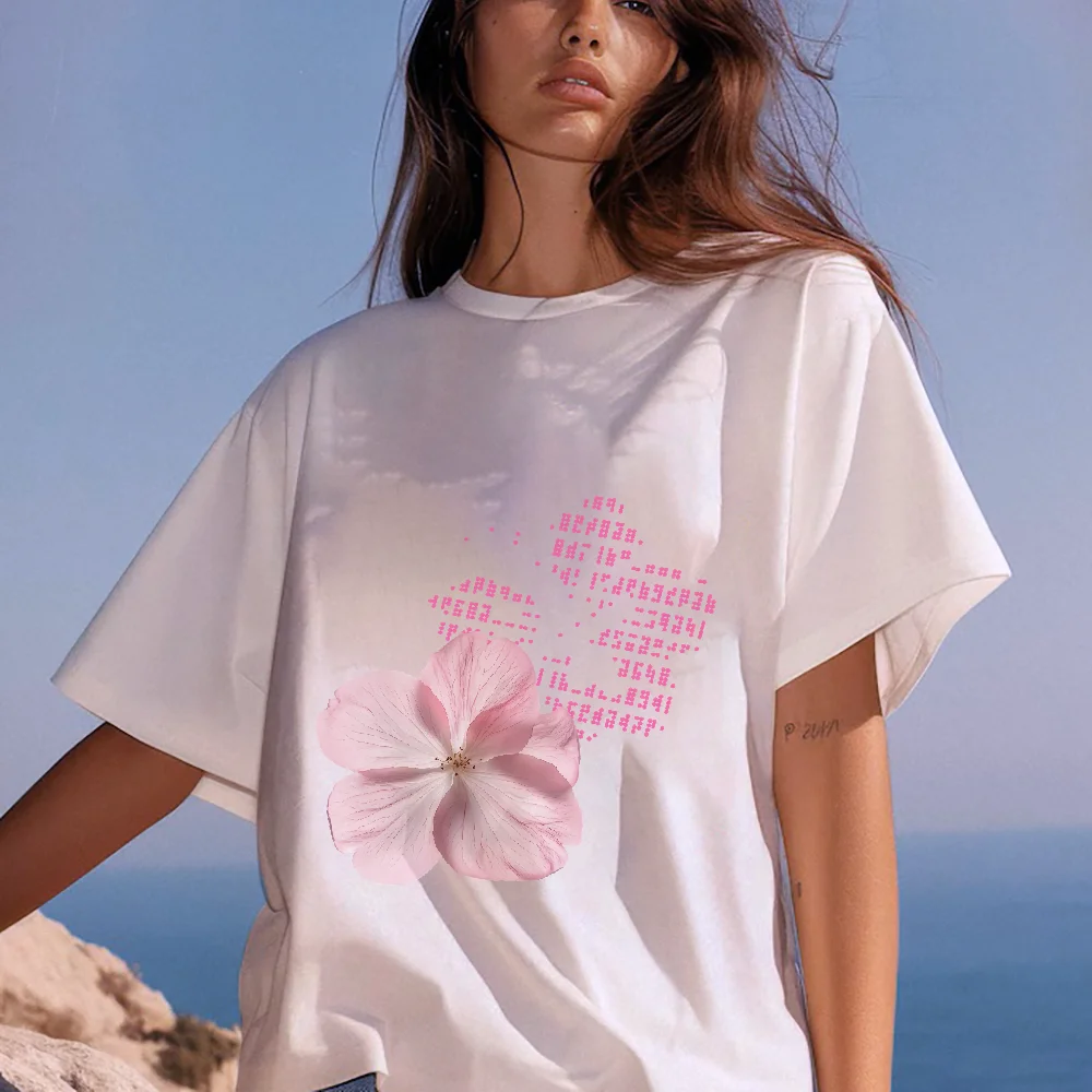 

Graphic Shirts Women Y2k and Cutecore Pink Flowers Good Luck Combined Trendy Addition American Woman's Clothing Collection