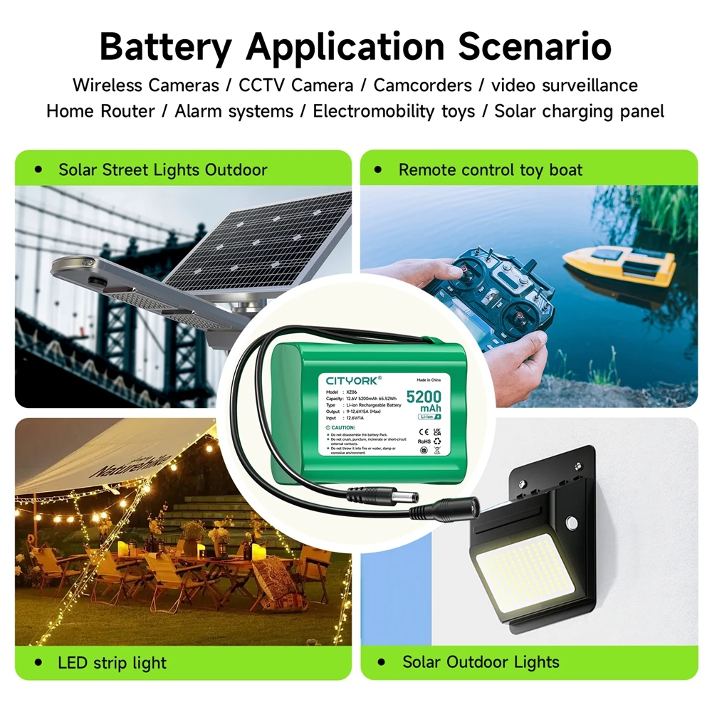 

5200mAh 12.6V Rechargeable High Capacity Li-ion Battery, Suitable For LED Light Strips, UPS Power Supply Systems, Solar Panel