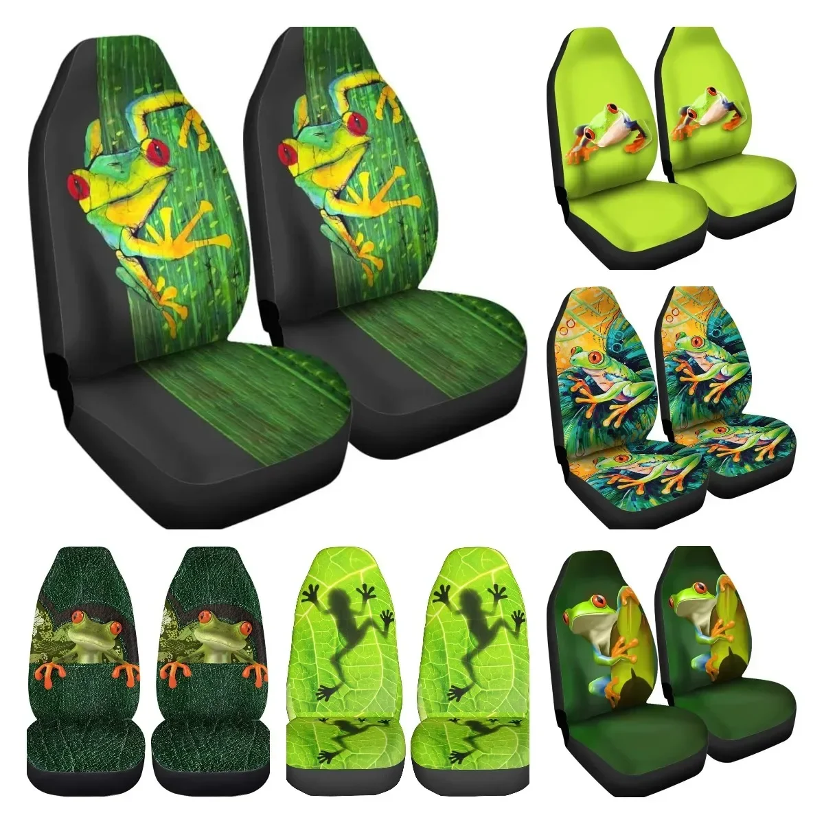 Cute Tree Frog Green Unikalne pokrowce na przednie fotele samochodowe Zestaw 2 uniwersalnych pokrowców na większość pojazdów Samochody Sedan Truck SUV — zdjęcie 2