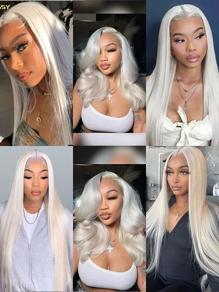 White Grey Straight Lace Front Wigs Human Hair Accessories For Women 13x4 Transparent Brazilian Color Wigs On Sale Free Shipping