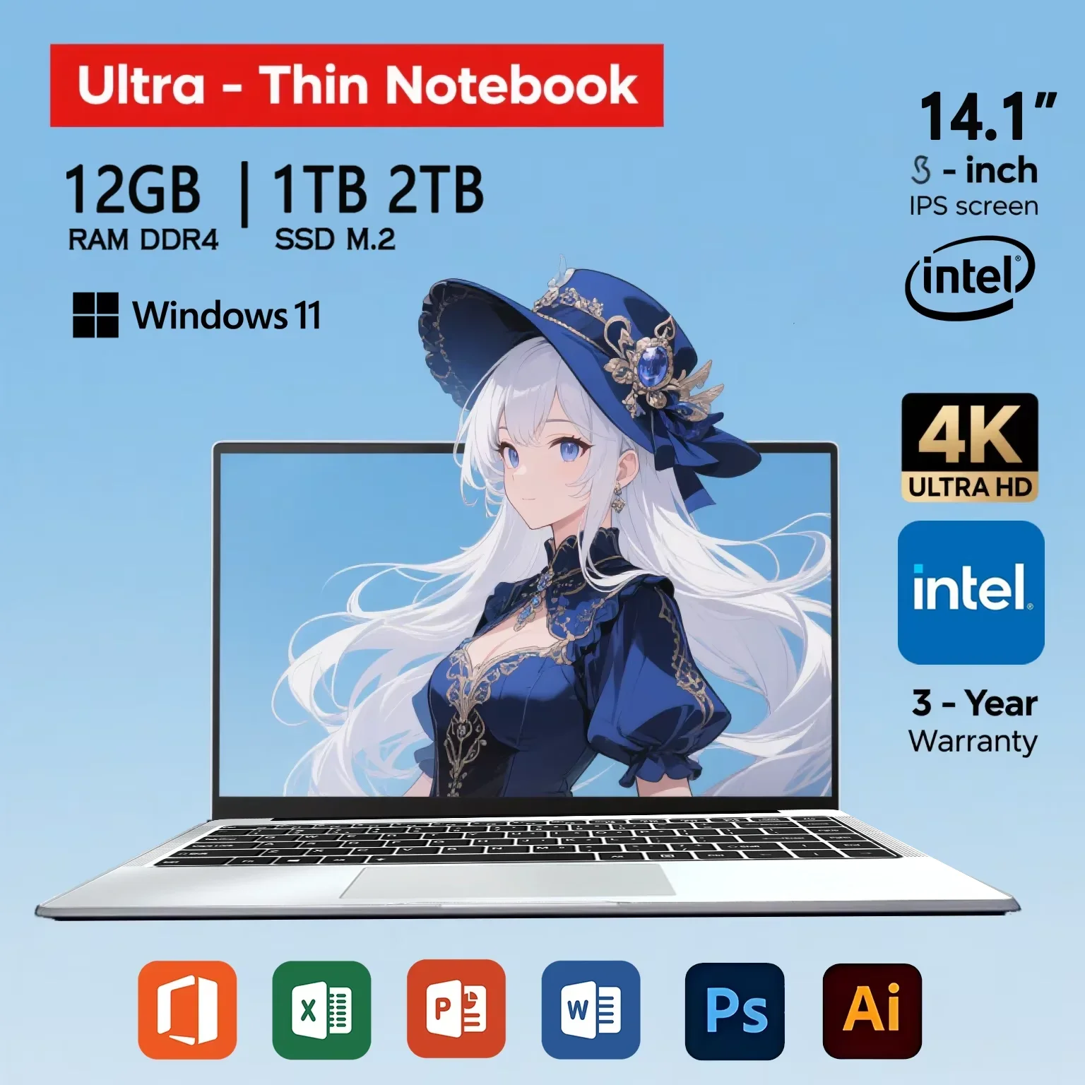 Nuevo Portátil de 15.6 Pulgadas con Windows 11, Intel J4025 180 °   Portátil Plegable Delgado para Juegos, 12 GB de RAM, 512 GB/1 TB SSD, 1920*1080, Ordenador para Oficina y Estudio
