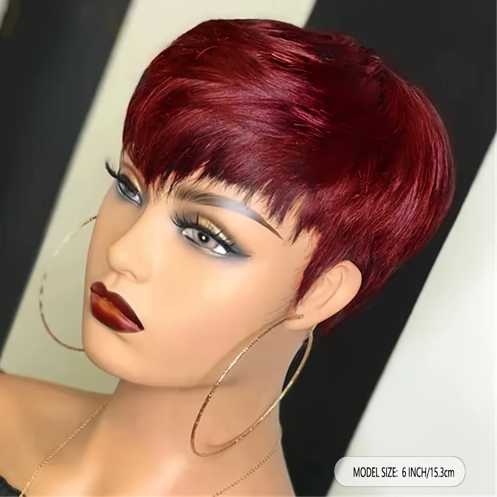 Glueless Short Human Hair Bob Wigs Wear & Go Pixie Cut Straight Human Hair Wigs For Women Machine Made Wigs With Bangs Wig