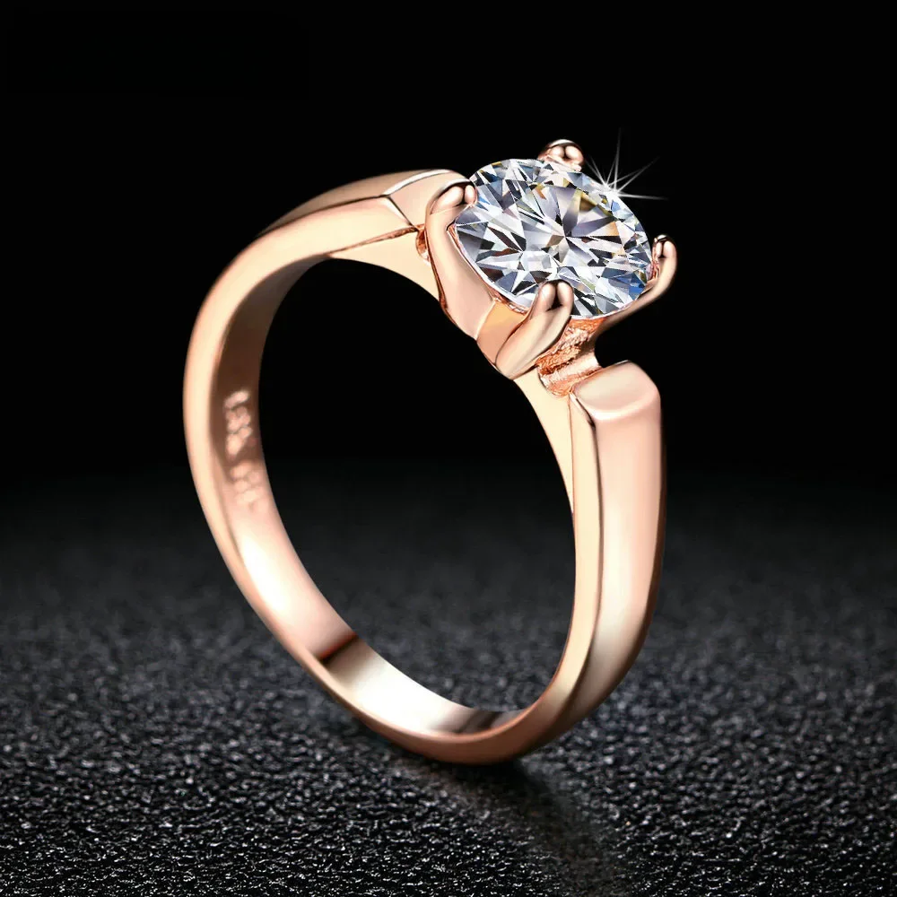 Double Fair 1.25 Carat okrągły Cut Cubic cyrkon obrączki biały/różowe złoto kolor biżuteria ślubna dla mężczyzn/kobiet Anel DFR054 — zdjęcie 2