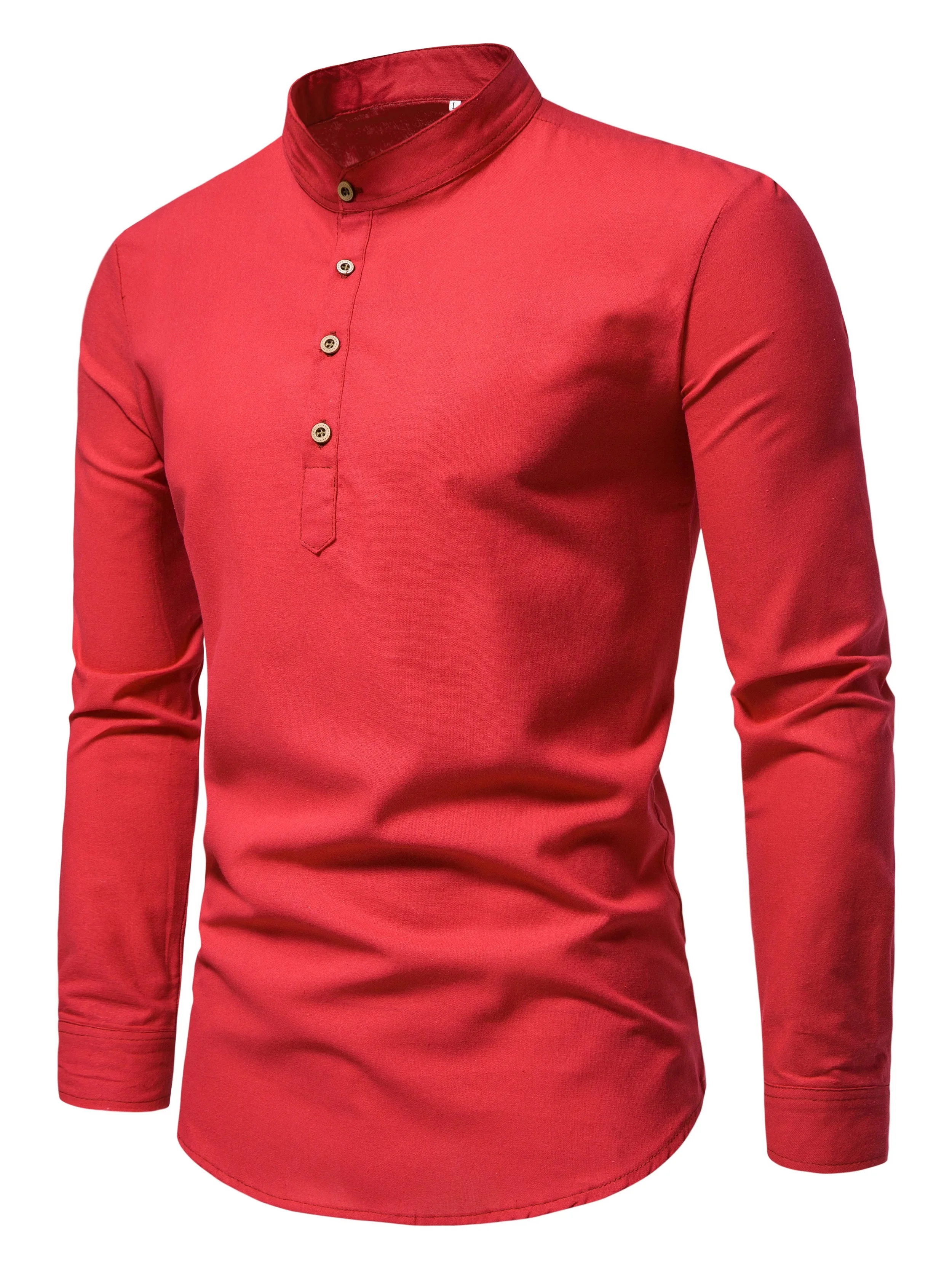 Spring and autumn men\'s pure cotton solid color shirts, elegant long-sleeved stand-up collar shirts, slim-fit men\'s shirts