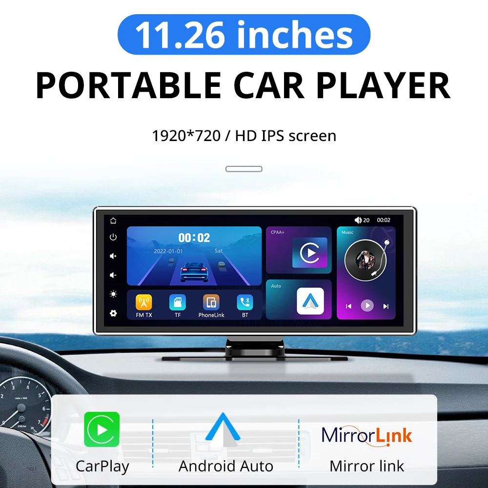 

ACODO 11.26 Inch CarPlay Android Auto Car Radio Multimedia Video Player Portable Smart Touch Screen With Rear View For Universal