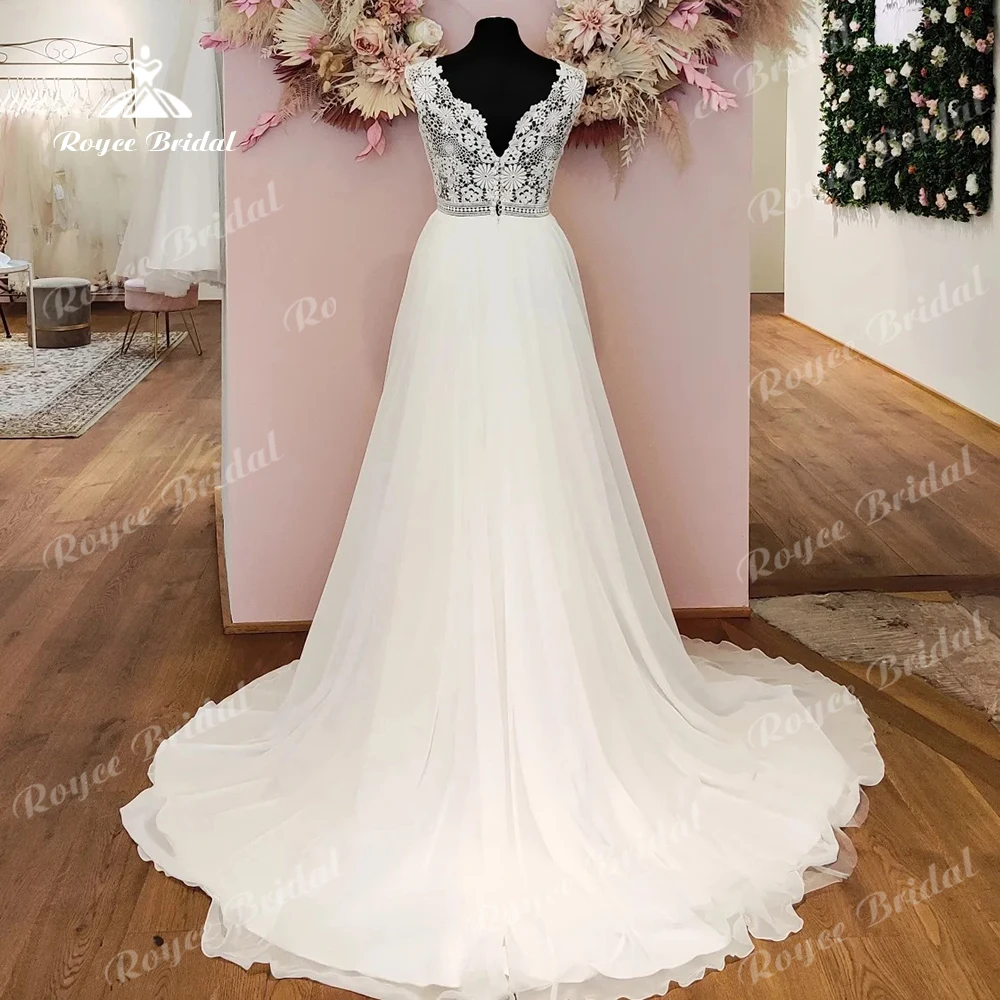 Roycebridal abito da sposa in Chiffon di pizzo con scollo a V Boho con scollo a V per le donne 2024 abito da sposa da spiaggia con spalle scoperte estate abito da sposa