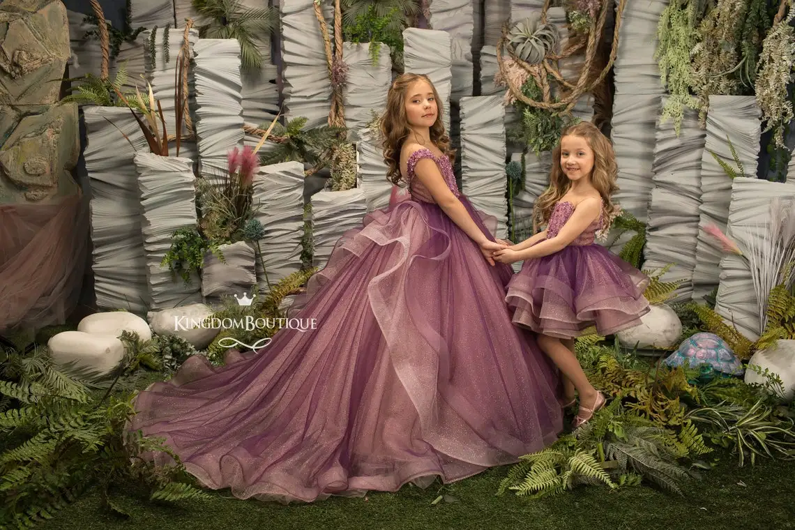 Vestidos de flores de tul de uva para niñas pequeñas, vestidos de boda con cuello de Joya, vestidos de comunión para cumpleaños y sesión de fotos