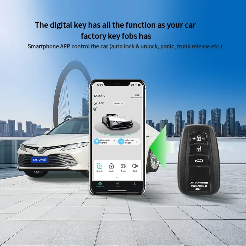 EASYGUARD Rechargeable Solar Energy Digital Smartphone Key With NFC Lock Unlock Fit For Cars With Factory Push Start Button