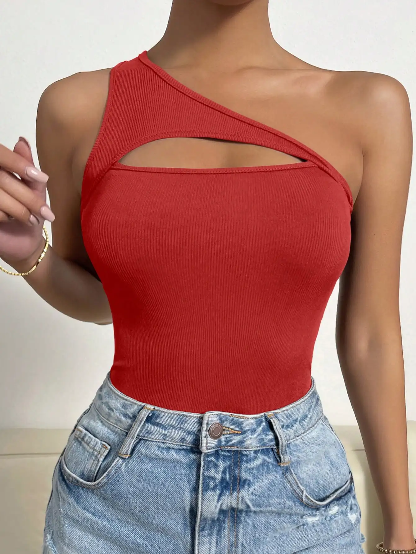 

One Shoulder Cut Out Bodysuit For New Year Clothes