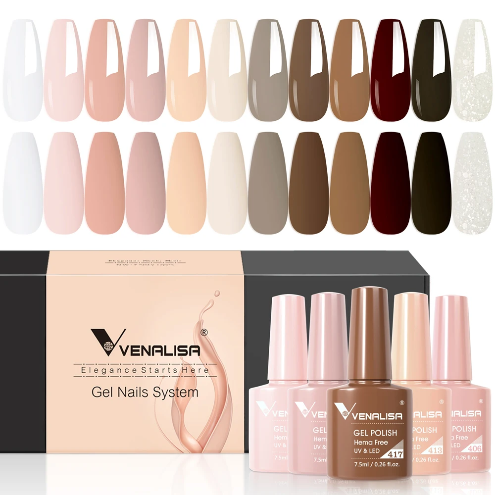 6/12pcs/lot Venalisa Gel Nail Polish New Arrival Natural Nude Color Kit Pink Series Great Coverage Semi Permanent Pastel Varnish