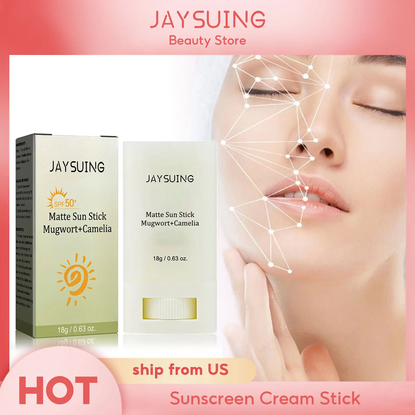 Jaysuing UV Protection Moisturizing Repair Whitening Skin Summer Refreshing Skin Sunscreen Cream Mugwort Camelia Matte Sun Stick