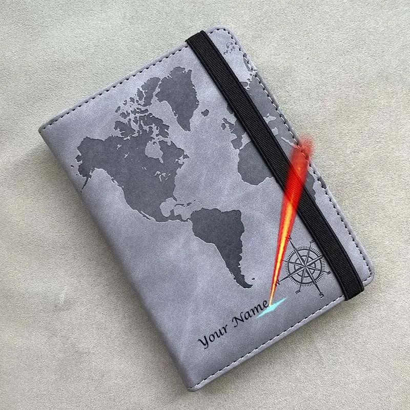 Rfid Blocking Personalised Passport Cover World Map Compass with Elastic Band Travel Essentials Passport Holder