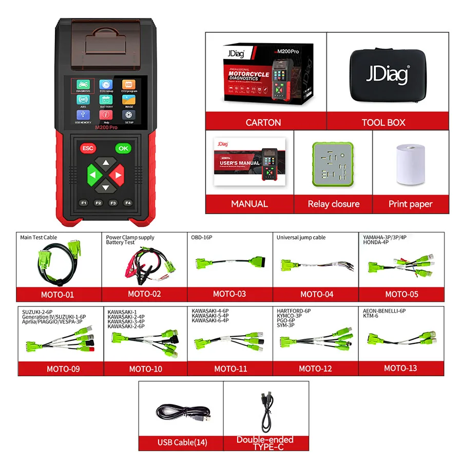 JDiag M200 Pro Diagnosescanner mit Honda ECU Remap Scanner Batterietester ABS System Fehlercodes für Universal-Motorräder – Detail 12