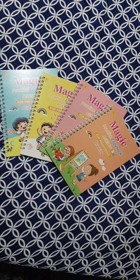 4pcs Sank Magic Practice Copybook Pen Preschools Kids Calligraphy English Verison Free Wiping Children Reusable Writing Book photo review