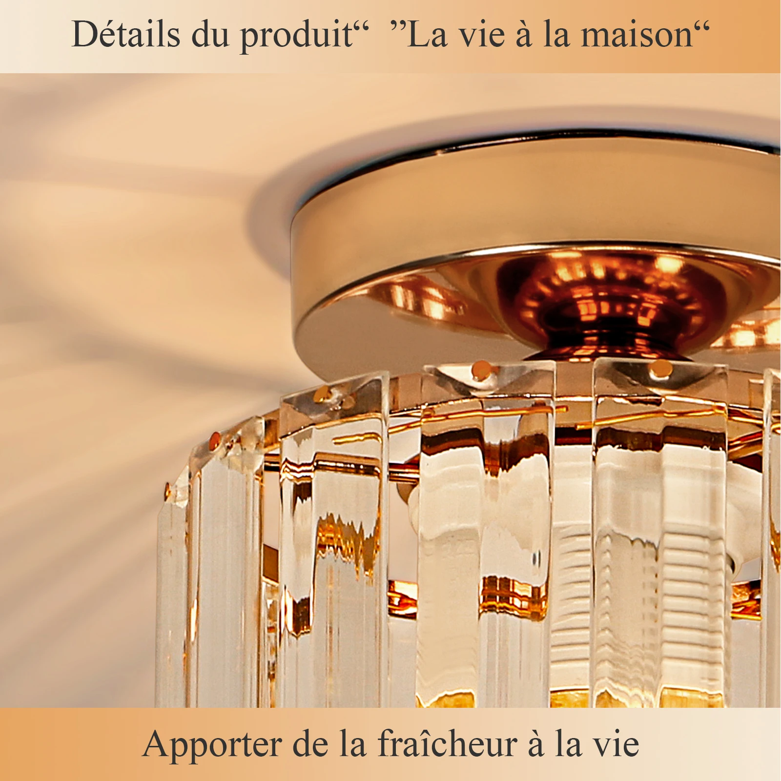 مصباح سقف كريستالي، ذهبي، تركيبات إضاءة سقف مثبتة على السطح من الكروم لمقبس لمبة الردهة E27 (اللمبة غير متضمنة) #4