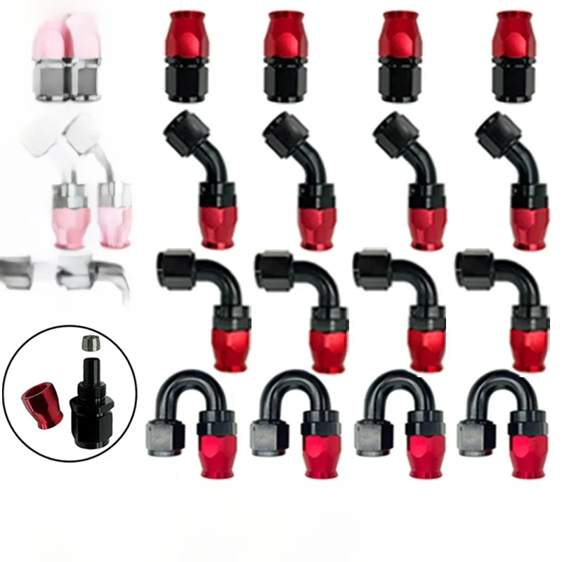 4X AN3 AN4 AN6 AN8 AN10 Prosto/45 ° /90 ° /180 °   Adapter końcówek węża paliwowego wielokrotnego użytku do obrotowej rury hamulcowej z PTFE — zdjęcie 2