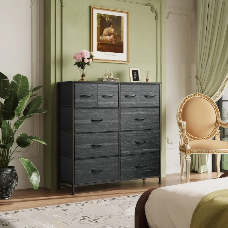 

GALAXHERO Dresser for Bedroom 10 Fabric Drawers Tall Storage Tower Organizer Cabinet Metal Frame Wooden Top Closet Storage Unit