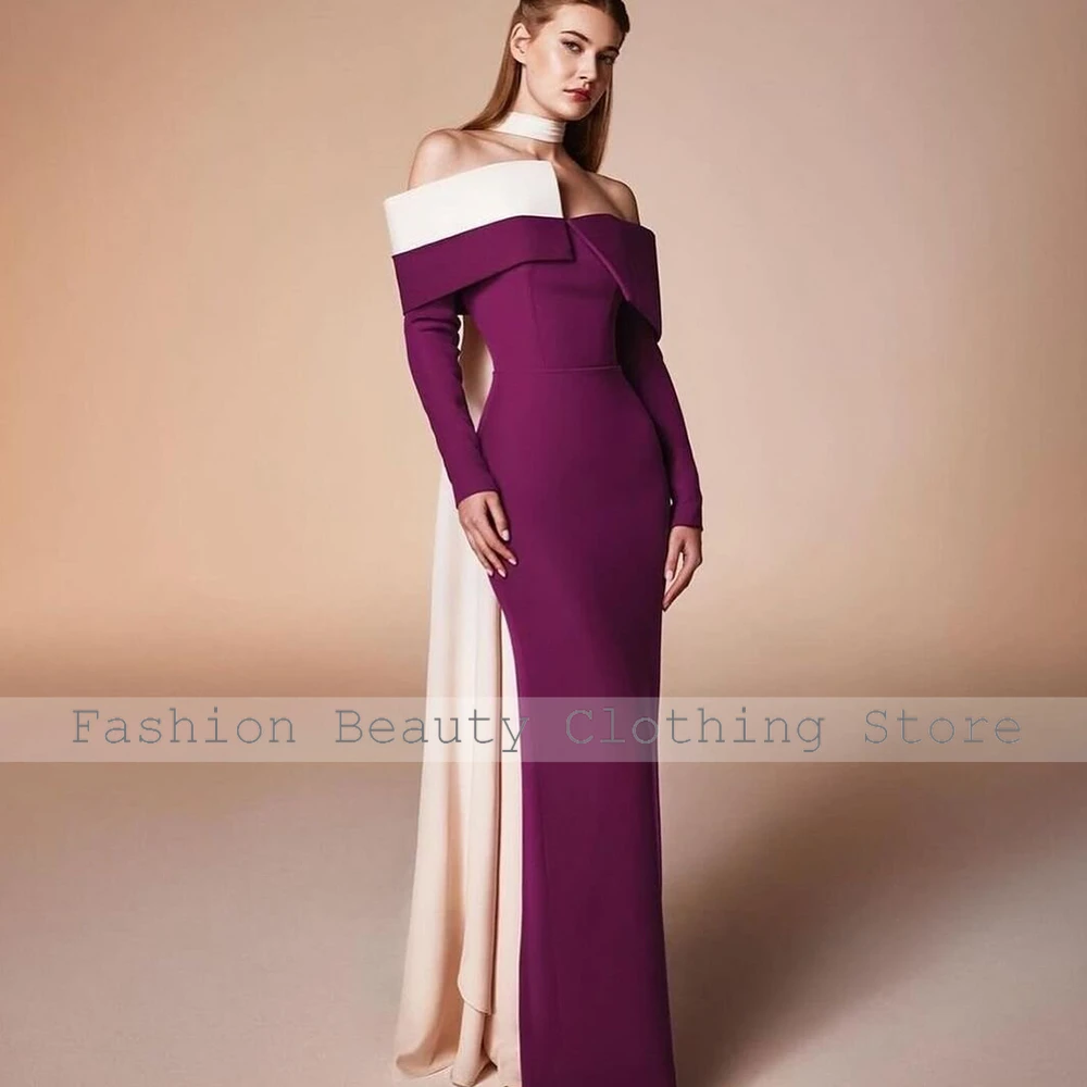 Special Occasions Clothing Classic Jersey Contrast Color Column Off-the-shoulder Long Dresses Elegant Luxury Evening Dress 2024