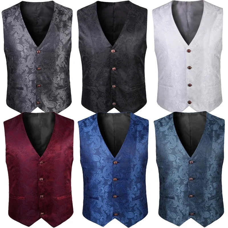 Gilet noir Jacquard à col en v pour hommes, gilet blanc sans manches, uniforme de billard argenté, gilets de magicien masculin, nouvelle collection 2025