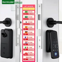 RAYKUBE N1 TT Lock Auto Smart Fingerprint Lock Set with Handle/Door Sensor APP Remote Unlock Easy Install No Punching No Wiring