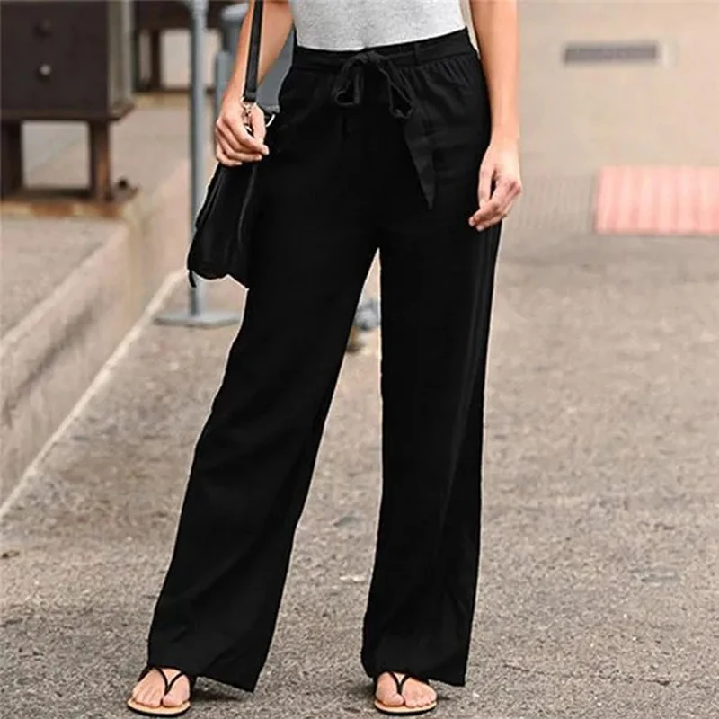 Summer Elastic Waist Women Cotton Linen Pants Hight Waist Ankle-length Oversized Loose Trousers Female Casual Solid Color Pants