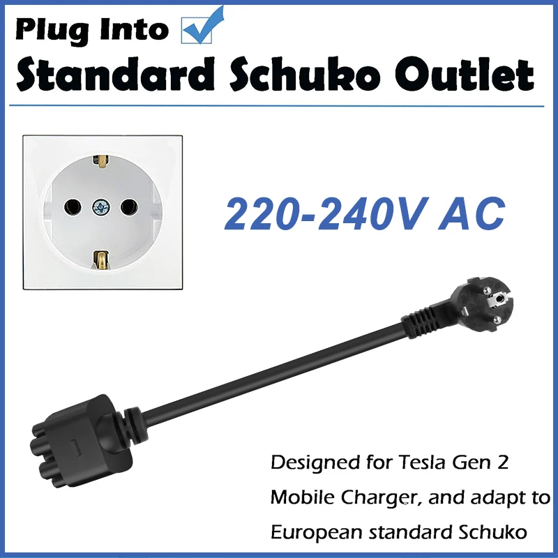 

NTO EU 16A Schuko Adapter for Tesla Gen 2 Universal Mobile Connector with TPE Cable Model S/Y/X/3 EV Connector
