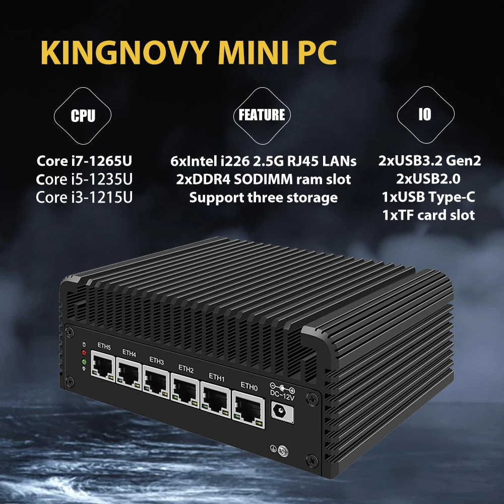 

12th Gen Firewall Micro Appliance 6 Port i226-V 2.5G Core i7-1265U i5 1235U Fanless Mini PC Ethernet AES-NI VPN Router Openwrt