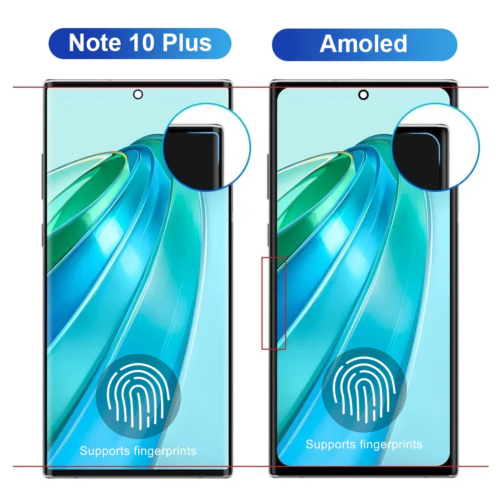 100% Amoled For Samsung Note 10 Plus Display For Samsung Note10+ Lcd Display Touch Screen with Frame Support S Pen Fingerprints