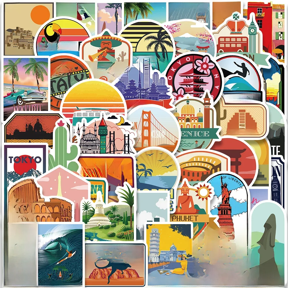 AliExpress PickJoy 50Pcs World Landscape Country City Travel Waterproof Sticker Bicycle Phone Car Luggage Laptop