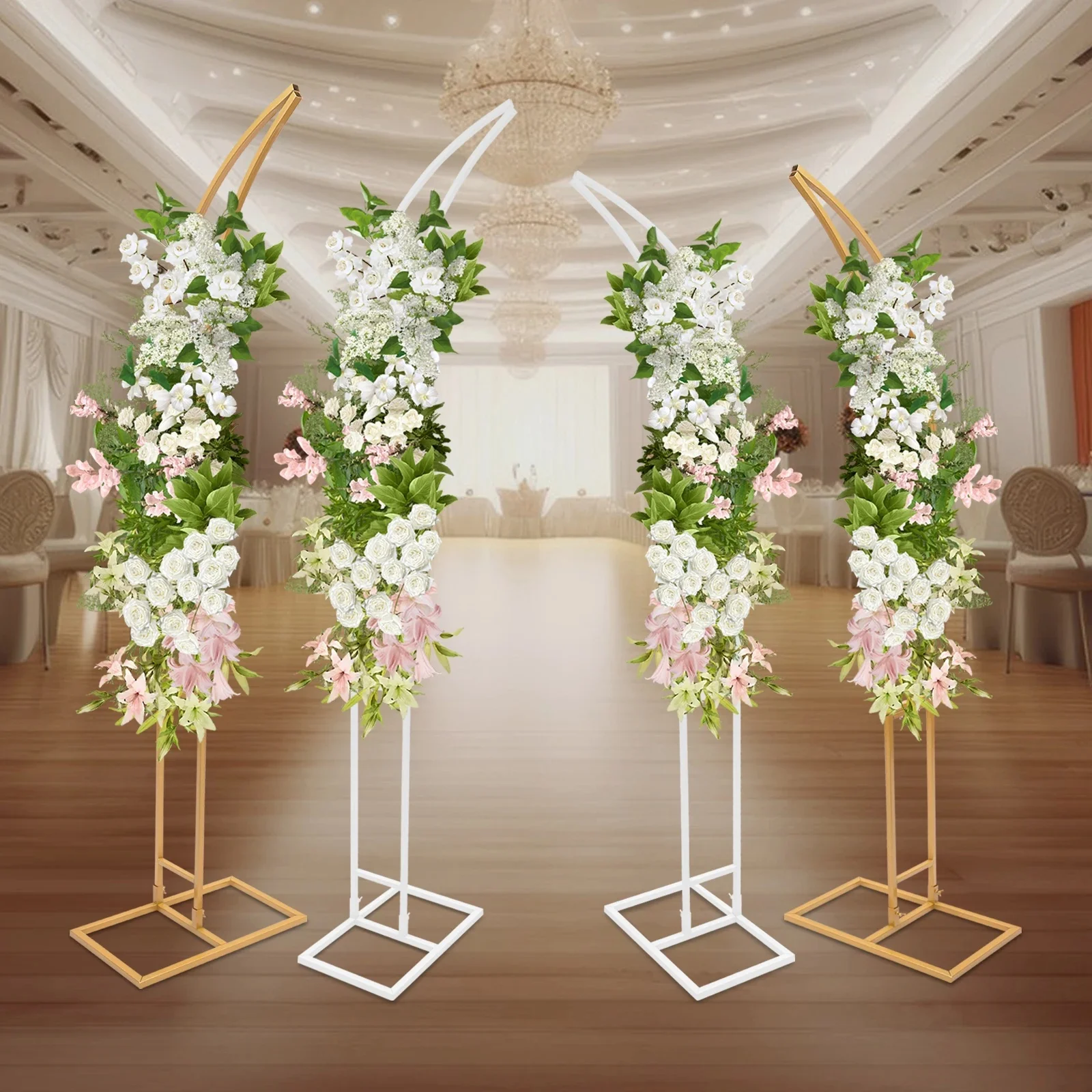 2,1 m 2 STKS Wit/Gouden Bruiloft Gebogen Beugel Gebogen Achtergrond Stand voor Ceremonie Feest Bruiloft - afbeelding 2